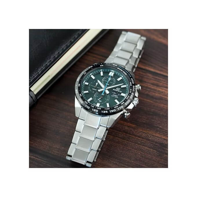 Casio – Montre luxueuse au cadran vert pour hommes – Étanche 10 BAR – Tout en inoxydable – EFR-574DB-3AV
