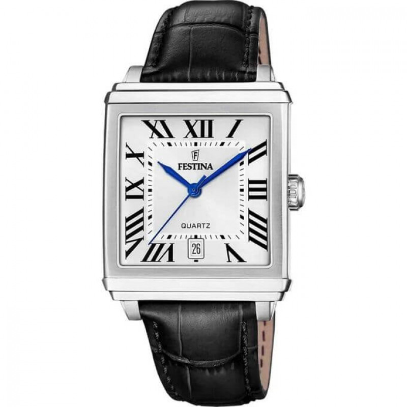 Festina – Montre pour homme – Cadran carré en chiffres romains – Bracelet cuir noir – F20681/1
