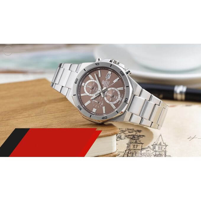 Casio – Cadran marron – Chronographe pour homme – Tout en acier inoxydable – EFV-640D-5AV