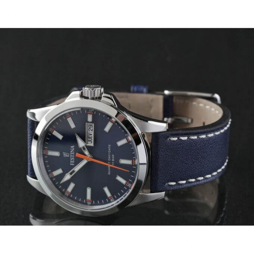 Festina – Montre pour homme en bracelet cuir bleu et fond bleu avec dateur – F20358/3 Festina – Montre pour homme en bracelet cuir bleu et fond bleu avec dateur – F20358/3
