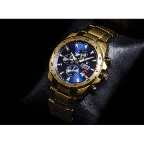 Festina – Cadran bleu foncé – Chronographe – Tout en acier plaqué or – Avec dateur – F20541/2 Festina – Cadran bleu foncé – Chronographe – Tout en acier plaqué or – Avec dateur – F20541/2