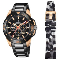 Festina – SPÉCIAL ÉDITIONS – Noir en acier noir et livrée avec deuxième bracelet en résine – F20645/1