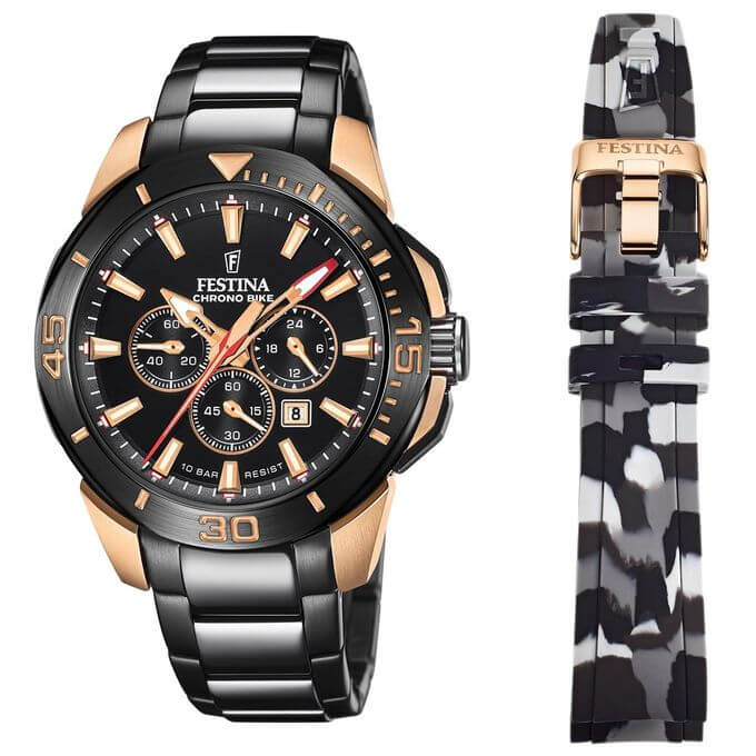 Festina – SPÉCIAL ÉDITIONS – Noir en acier noir et livrée avec deuxième bracelet en résine – F20645/1