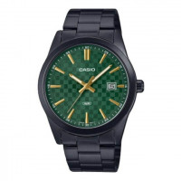 Casio – Montre pour homme en acier noir & cadran vert – Dateur – Étanche – MTP-VD03B-3A