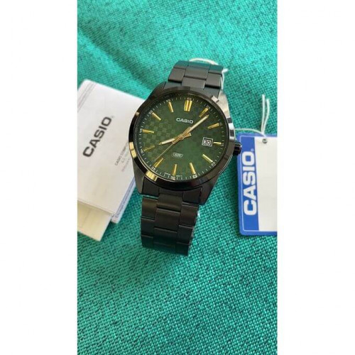 Casio – Montre pour homme en acier noir & cadran vert – Dateur – Étanche – MTP-VD03B-3A Casio – Montre pour homme en acier noir & cadran vert – Dateur – Étanche – MTP-VD03B-3A