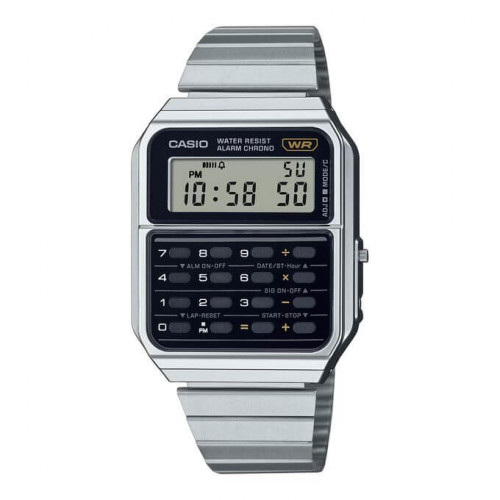 Casio – Montre calculatrice vintage collection – 8 digits – Bracelet en acier argenté – CA-500WE-1A Casio – Montre calculatrice vintage collection – 8 digits – Bracelet en acier argenté – CA-500WE-1A