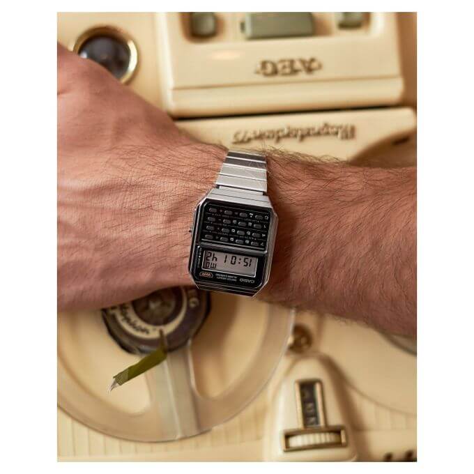 Casio – Montre calculatrice vintage collection – 8 digits – Bracelet en acier argenté – CA-500WE-1A