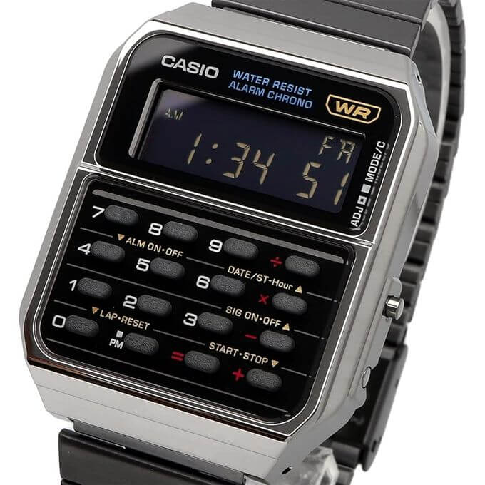 Montre calculatrice des années 80, Vintage Collection – Bracelet métallique noir – CA-500WEGG-1B