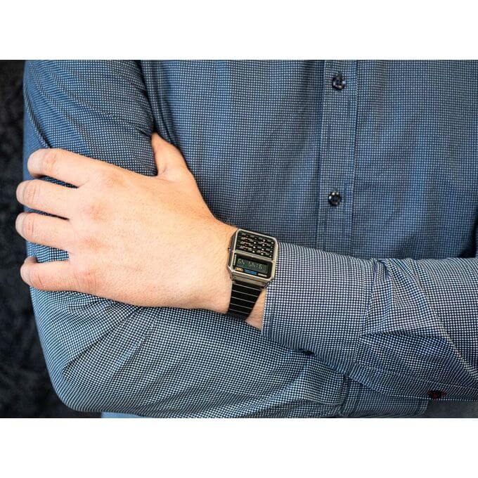 Montre calculatrice des années 80, Vintage Collection – Bracelet métallique noir – CA-500WEGG-1B