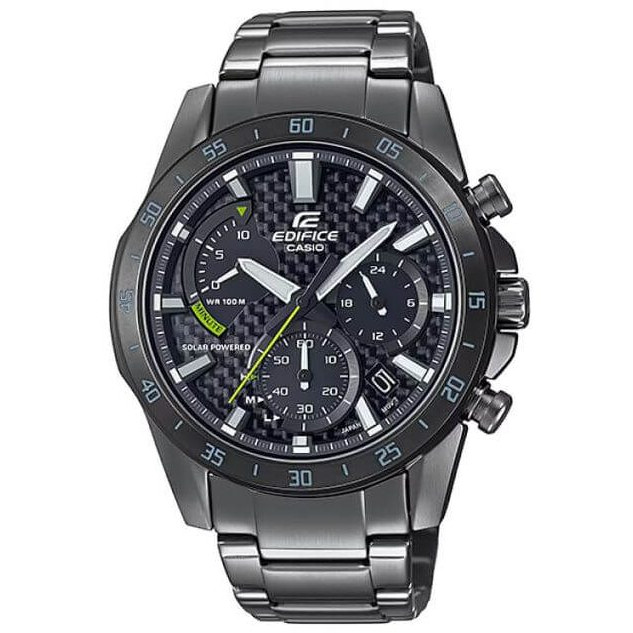 Casio – Solaire avec un cadran en fibre de carbone – Tout en acier inoxydable noir – EQS-930DC-1AVUDF