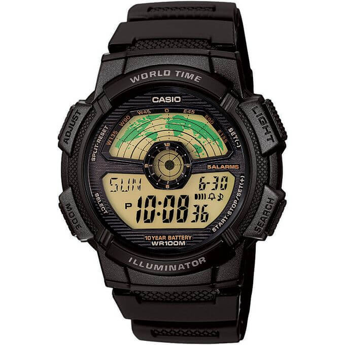 Casio – Multi Time – Illuminator – Étanche 100 m – Bracelet en résine noir – AE-1100W-1BV