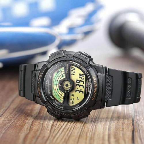 Casio – Multi Time – Illuminator – Étanche 100 m – Bracelet en résine noir – AE-1100W-1BV Casio – Multi Time – Illuminator – Étanche 100 m – Bracelet en résine noir – AE-1100W-1BV