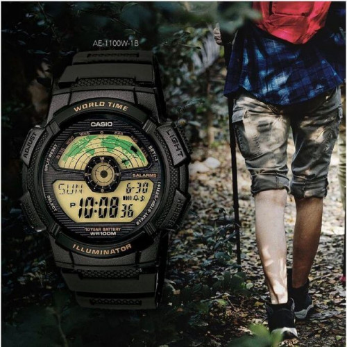 Casio – Multi Time – Illuminator – Étanche 100 m – Bracelet en résine noir – AE-1100W-1BV Casio – Multi Time – Illuminator – Étanche 100 m – Bracelet en résine noir – AE-1100W-1BV