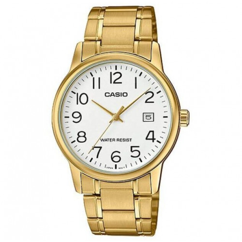 Casio – Montre classique avec index chiffres & dateur – Bracelet en acier doré inoxydable – MTP-V002G-7B2 Casio – Montre classique avec index chiffres & dateur – Bracelet en acier doré inoxydable – MTP-V002G-7B2