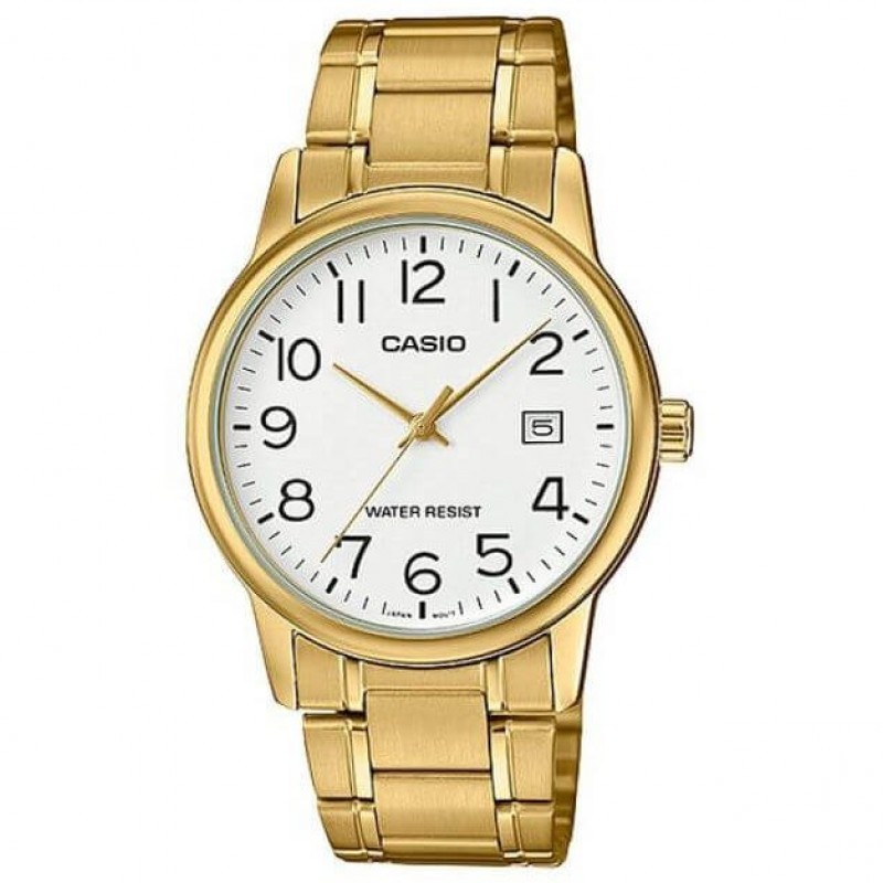 Casio – Montre classique avec index chiffres & dateur – Bracelet en acier doré inoxydable – MTP-V002G-7B2