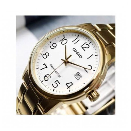 Casio – Montre classique avec index chiffres & dateur – Bracelet en acier doré inoxydable – MTP-V002G-7B2 Casio – Montre classique avec index chiffres & dateur – Bracelet en acier doré inoxydable – MTP-V002G-7B2
