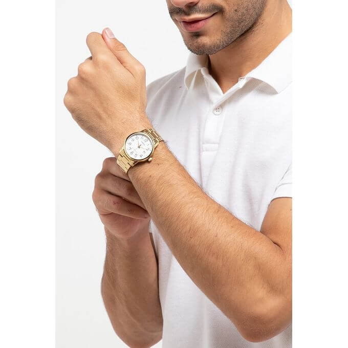 Casio – Montre classique avec index chiffres & dateur – Bracelet en acier doré inoxydable – MTP-V002G-7B2