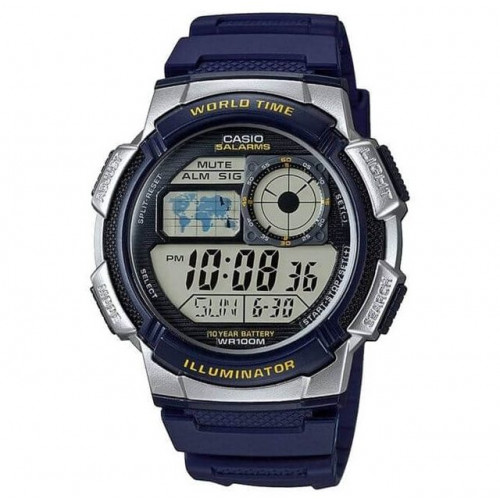 Casio – Digitale bleue – Étanchéité 100 mètres – Carte du monde pour l’heure mondiale – AE-1000W-2AV Casio – Digitale bleue – Étanchéité 100 mètres – Carte du monde pour l’heure mondiale – AE-1000W-2AV