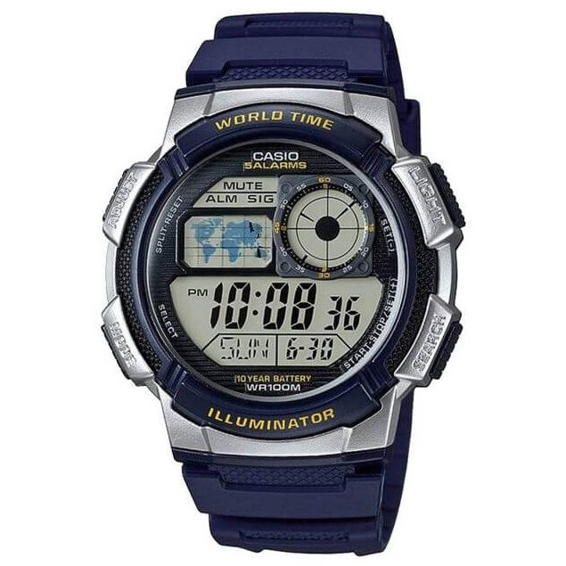 Casio – Digitale bleue – Étanchéité 100 mètres – Carte du monde pour l’heure mondiale – AE-1000W-2AV