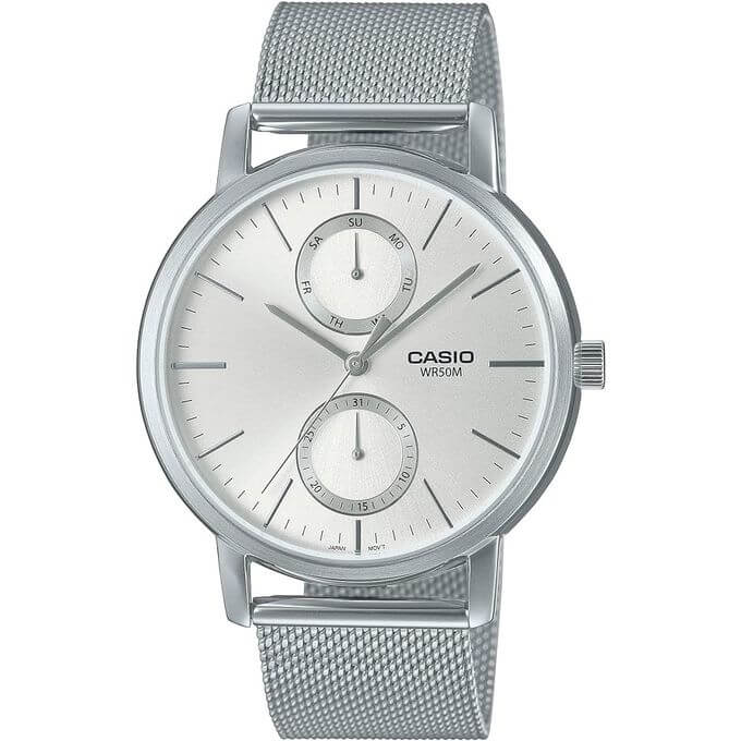 Casio – Montre en métal argenté pour hommes – Bracelet en mailles milanaise – MTP-B310M-7AVDF