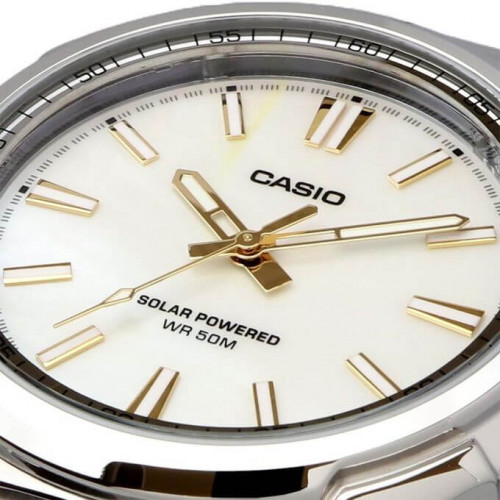 Casio – Montre masculine à énergie solaire, dotée d’un cadran nacré, Bracelet en acier – MTP-RS100S-7AVDF Casio – Montre masculine à énergie solaire, dotée d’un cadran nacré, Bracelet en acier – MTP-RS100S-7AVDF