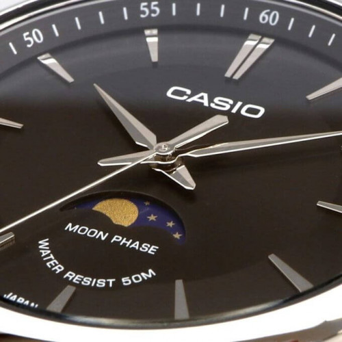 Casio – Montre cadran noir avec indicateur de phase de lune – Bracelet inoxydable – MTP-M100D-1AVDF Casio – Montre cadran noir avec indicateur de phase de lune – Bracelet inoxydable – MTP-M100D-1AVDF