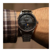 Casio – Montre cadran noir avec indicateur de phase de lune – Bracelet inoxydable – MTP-M100D-1AVDF