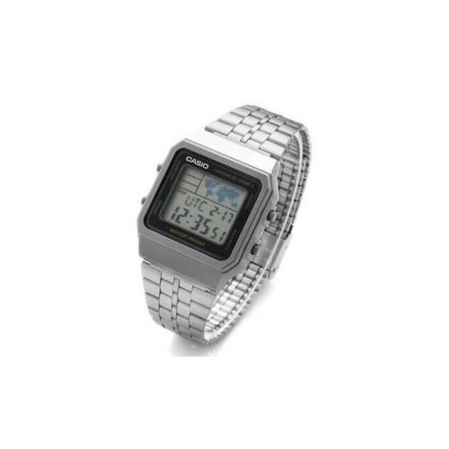 Casio – Affichage de la carte du monde – Vintage Collection – Bracelet en acier argenté – A500WA-1DF Casio – Affichage de la carte du monde – Vintage Collection – Bracelet en acier argenté – A500WA-1DF