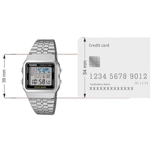 Casio – Affichage de la carte du monde – Vintage Collection – Bracelet en acier argenté – A500WA-1DF Casio – Affichage de la carte du monde – Vintage Collection – Bracelet en acier argenté – A500WA-1DF