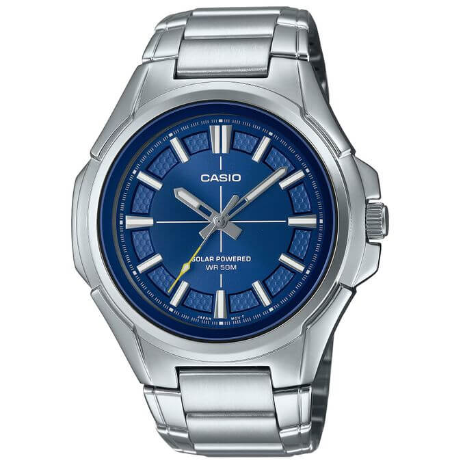 Casio – Tout en acier inoxydable, cadran bleu – Solaire – Étanche 50 m – MTP-RS100D-2AVDF