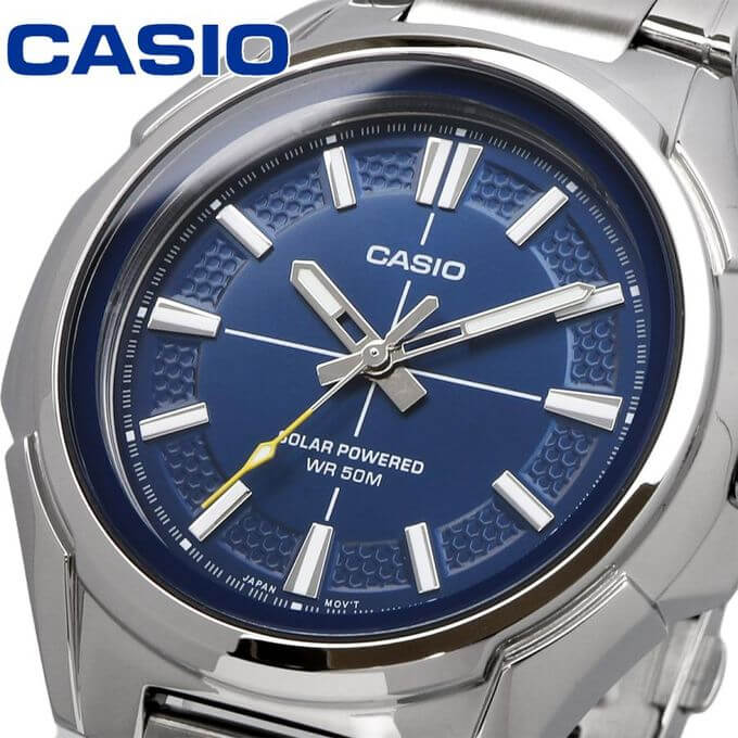 Casio – Tout en acier inoxydable, cadran bleu – Solaire – Étanche 50 m – MTP-RS100D-2AVDF