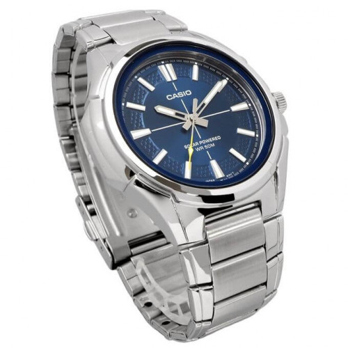Casio – Tout en acier inoxydable, cadran bleu – Solaire – Étanche 50 m – MTP-RS100D-2AVDF Casio – Tout en acier inoxydable, cadran bleu – Solaire – Étanche 50 m – MTP-RS100D-2AVDF