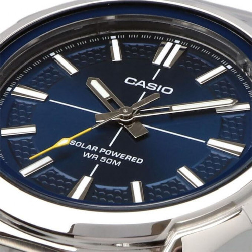 Casio – Tout en acier inoxydable, cadran bleu – Solaire – Étanche 50 m – MTP-RS100D-2AVDF Casio – Tout en acier inoxydable, cadran bleu – Solaire – Étanche 50 m – MTP-RS100D-2AVDF