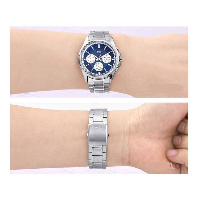 Casio – Montre pour homme cadran bleu avec dateur – WR 50 mètres – MTP-1375D-2A1VDF