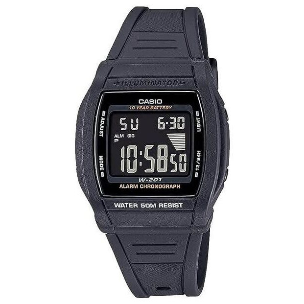 Casio – Design numérique sportif – Batterie de 10 ans – Cadran noir – W-201-1BVDF