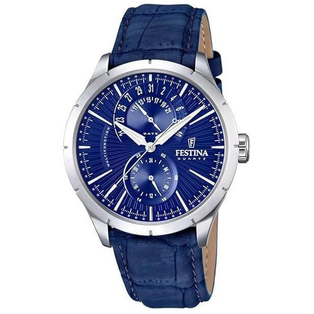 Festina – Style rétro en bleu, cadran bleu – Bracelet cuir bleu – F16573/7