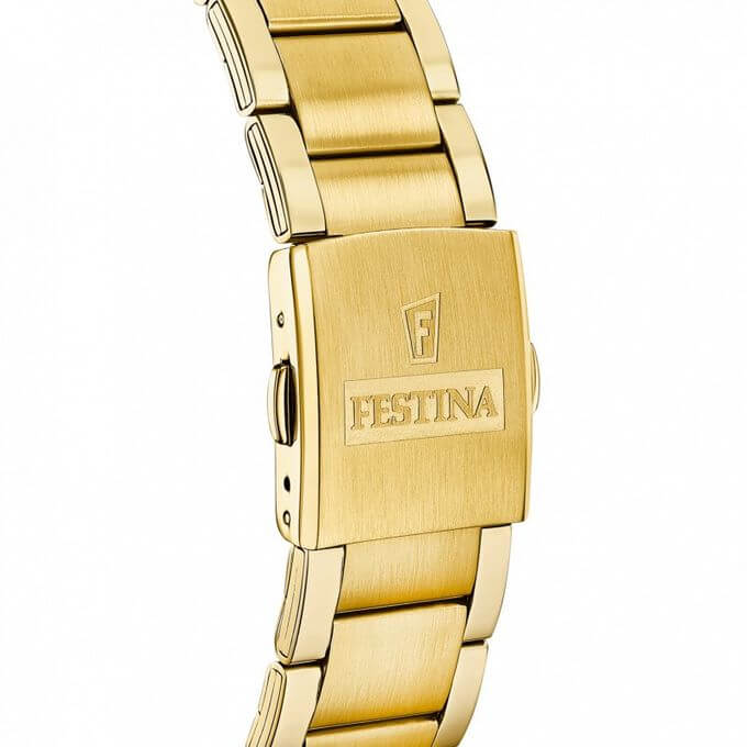 Festina – Tout en acier inoxydable doré – Cadran blanc avec dateur – Chronographe – F20633/1