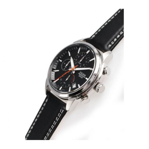 Pulsar – Argenté cadran noir – Bracelet cuir noir – Chronographe avec dateur – PM3119X1 Pulsar – Argenté cadran noir – Bracelet cuir noir – Chronographe avec dateur – PM3119X1