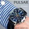 Pulsar – Fond bleu – Bracelet en cuir noir – Chronographe avec dateur – PT3A43X1