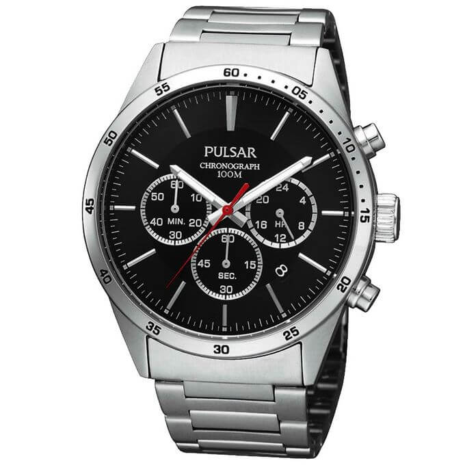 Pulsar – Cadran Noir – Chronographe pour homme – WR 100 m – PT3005X1