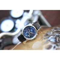Pulsar – Montre pour homme – Chronographe avec dateur – Cadran bleu et bracelet cuir noir – PT3921X1