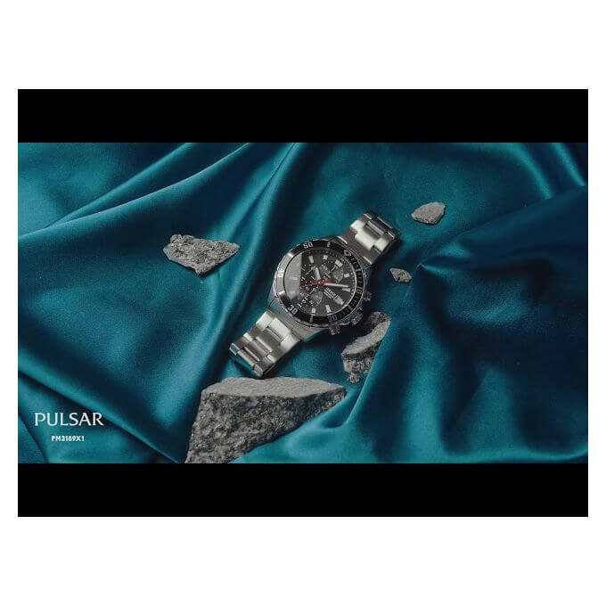 Pulsar – Montre pour homme – Chronographe avec dateur – Cadran bleu et bracelet cuir noir – PT3921X1