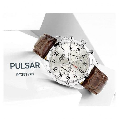 Pulsar – Montre chrono pour homme – En bracelet cuir marron et boîtier en acier inoxydable – PT3817X1 Pulsar – Montre chrono pour homme – En bracelet cuir marron et boîtier en acier inoxydable – PT3817X1