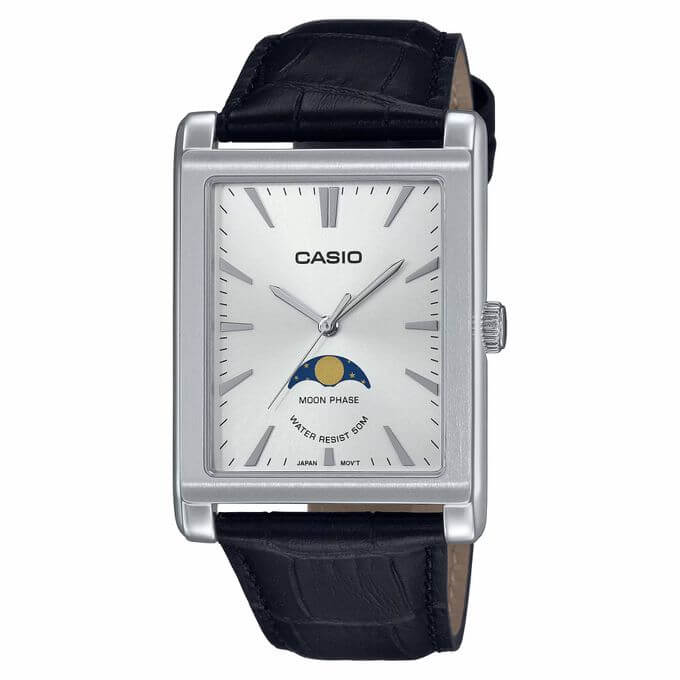 Casio – Montre pour homme – Indicateur de phase de lune – Cadran blanc – Bracelet cuir noir – MTP-M105L-7AVDF