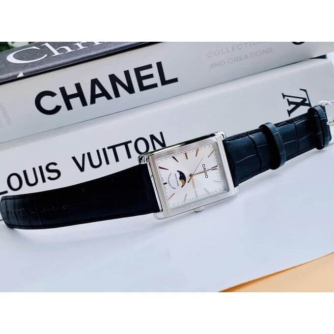 Casio – Montre pour homme – Indicateur de phase de lune – Cadran blanc – Bracelet cuir noir – MTP-M105L-7AVDF