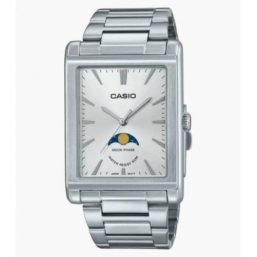Casio – Cadran blanc avec indicateur de phase de lune – Tout en acier inoxydable – MTP-M105D-7AVDF Casio – Cadran blanc avec indicateur de phase de lune – Tout en acier inoxydable – MTP-M105D-7AVDF