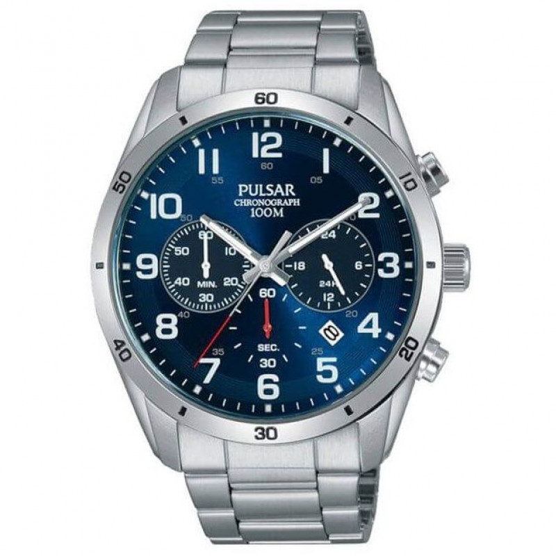 Pulsar – Montre chronographe pour homme – Cadran bleu avec dateur – PT3829X1