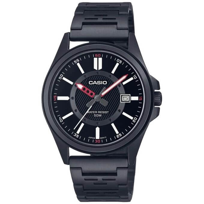 Casio – Toute en acier inoxydable noir – Avec indicateur date – Étanche 50 m – MTP-E700B-1EVDF