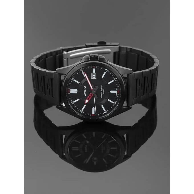 Casio – Toute en acier inoxydable noir – Avec indicateur date – Étanche 50 m – MTP-E700B-1EVDF