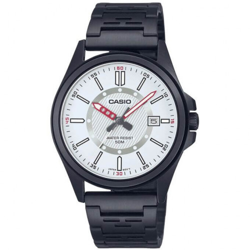 Casio – Montre homme cadran blanc avec dateur en bracelet métallique noir – MTP-E700B-7EVDF Casio – Montre homme cadran blanc avec dateur en bracelet métallique noir – MTP-E700B-7EVDF